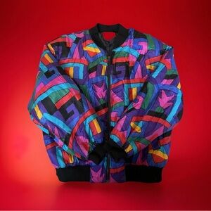 Vintage K Arnold 100% SilkBomber Jacket Color Blocks Small  women’s